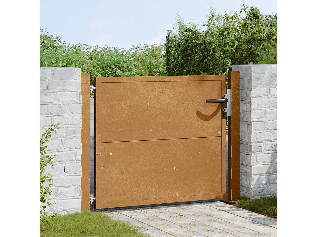 Puerta de jardín de acero corten de 105 x 105 cm.