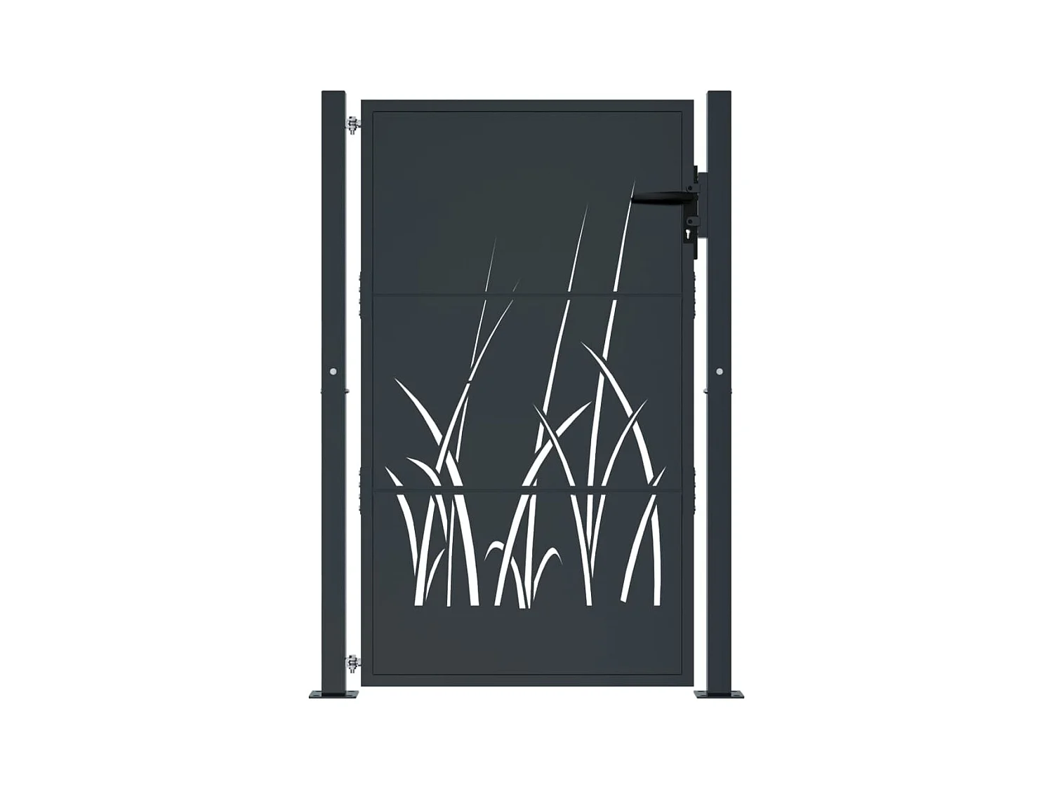 Puerta de jardín antracita de 105 x 130 cm, de acero, con diseño de césped.