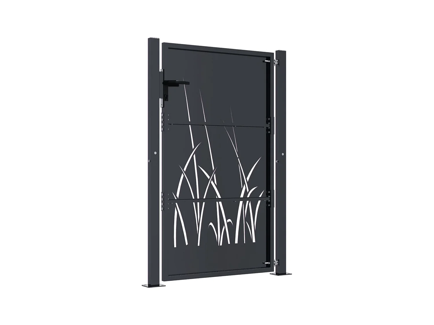 Puerta de jardín antracita de 105 x 130 cm, de acero, con diseño de césped.