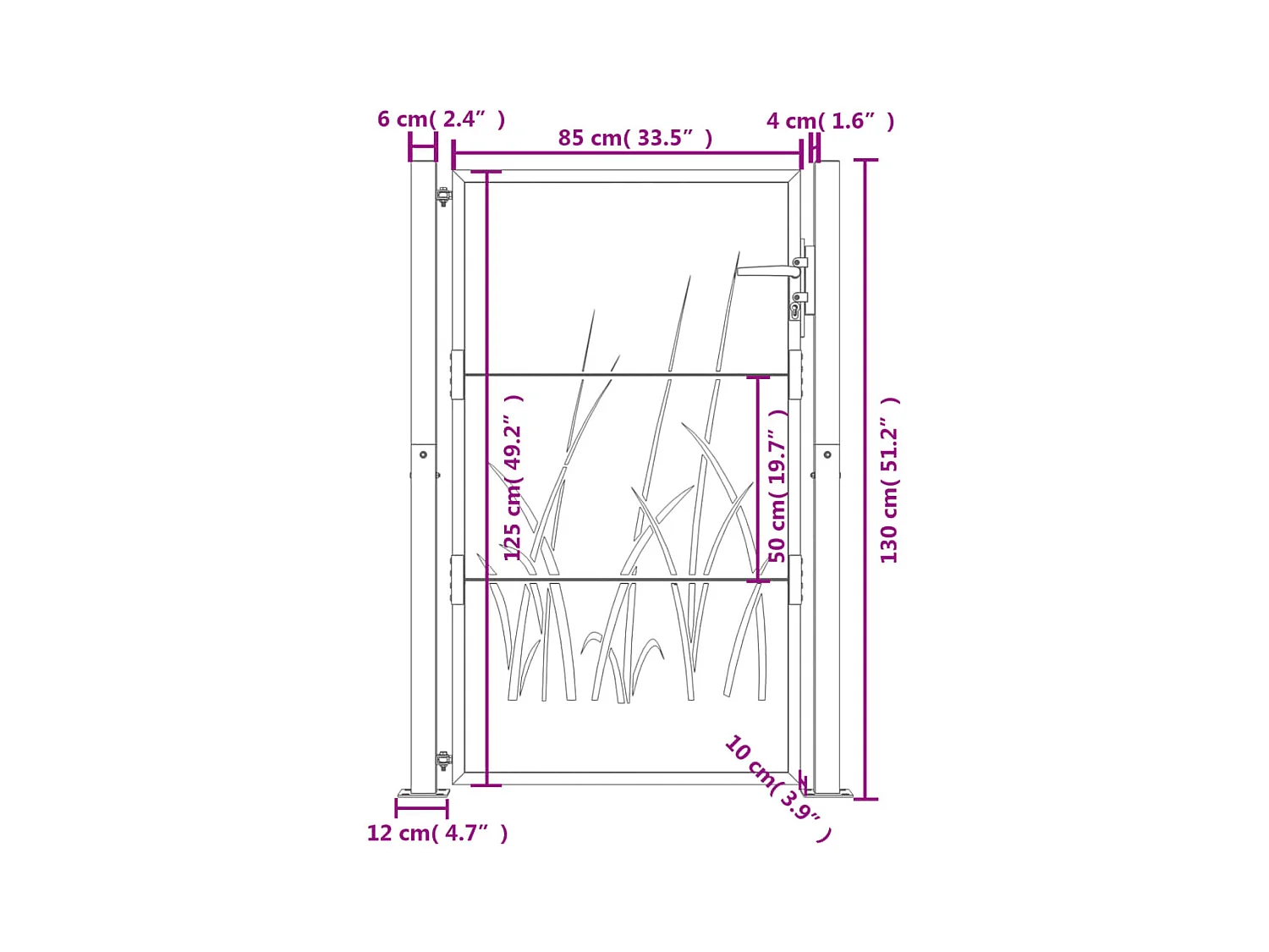 Puerta de jardín antracita de 105 x 130 cm, de acero, con diseño de césped.