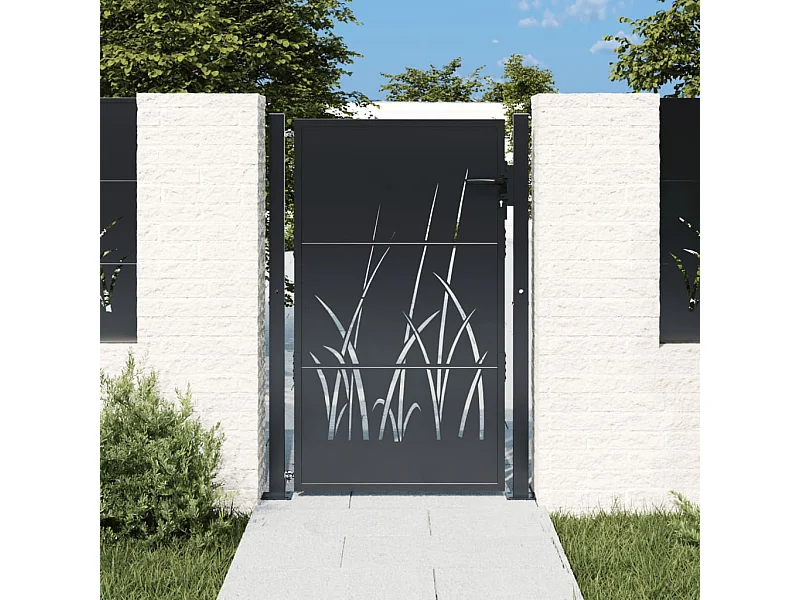 Cancello da giardino antracite 105x130cm design erba in acciaio