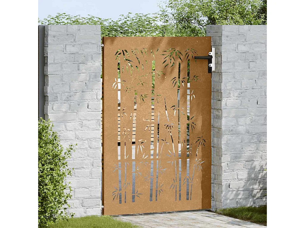 Cancello da giardino 85x125 cm acciaio corten design bambù
