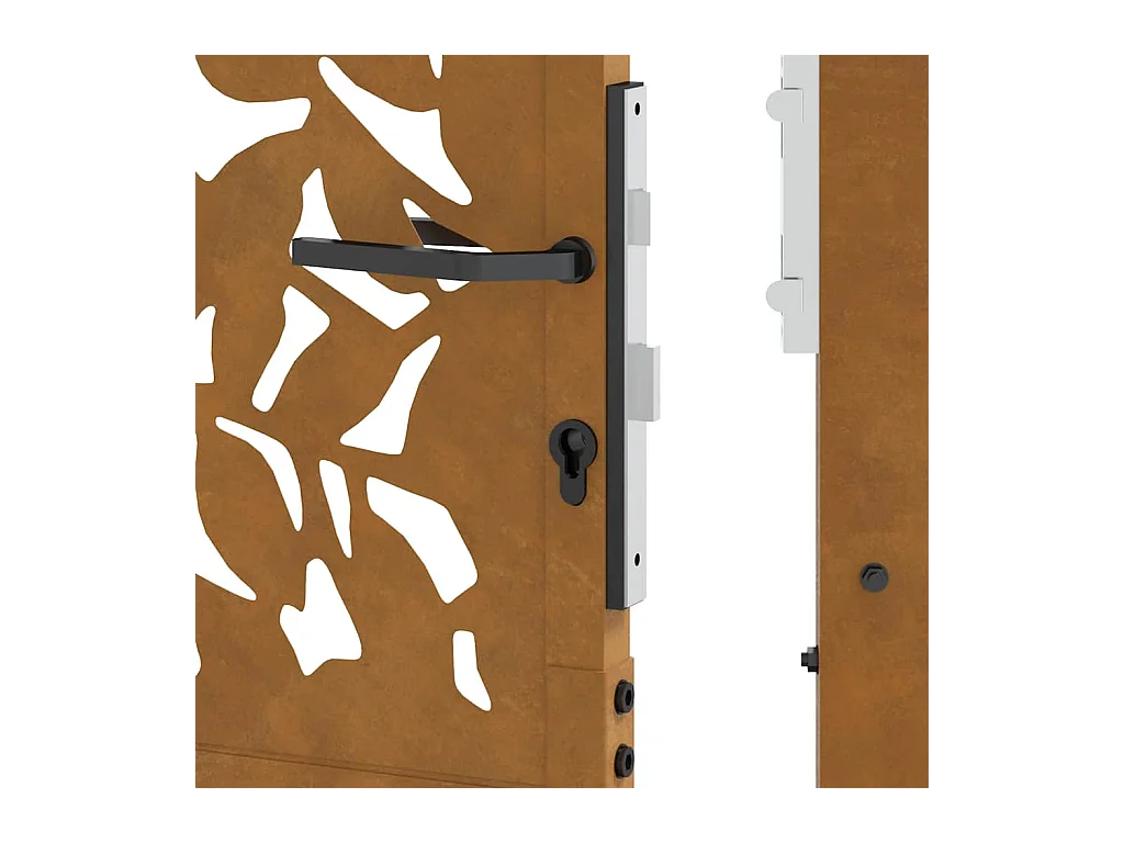 Puerta de jardín de acero resistente a la intemperie con diseño de hojas.