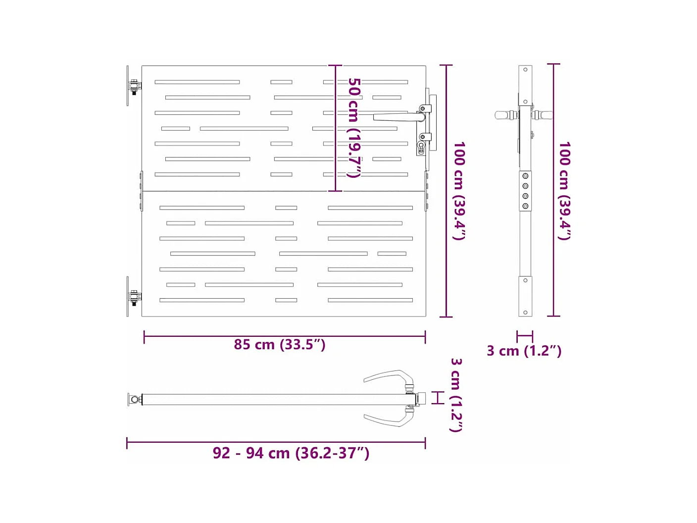 Cancello da giardino nero 105 x 100 cm in acciaio verniciato a polvere