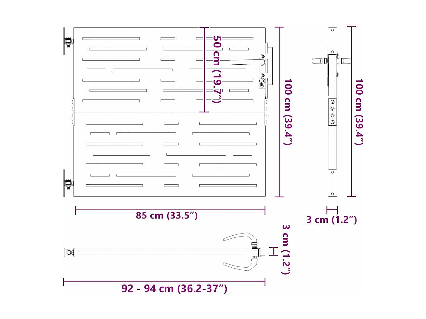 Porte de Jardin Noir 105 x 100 cm Acier peint par poudre