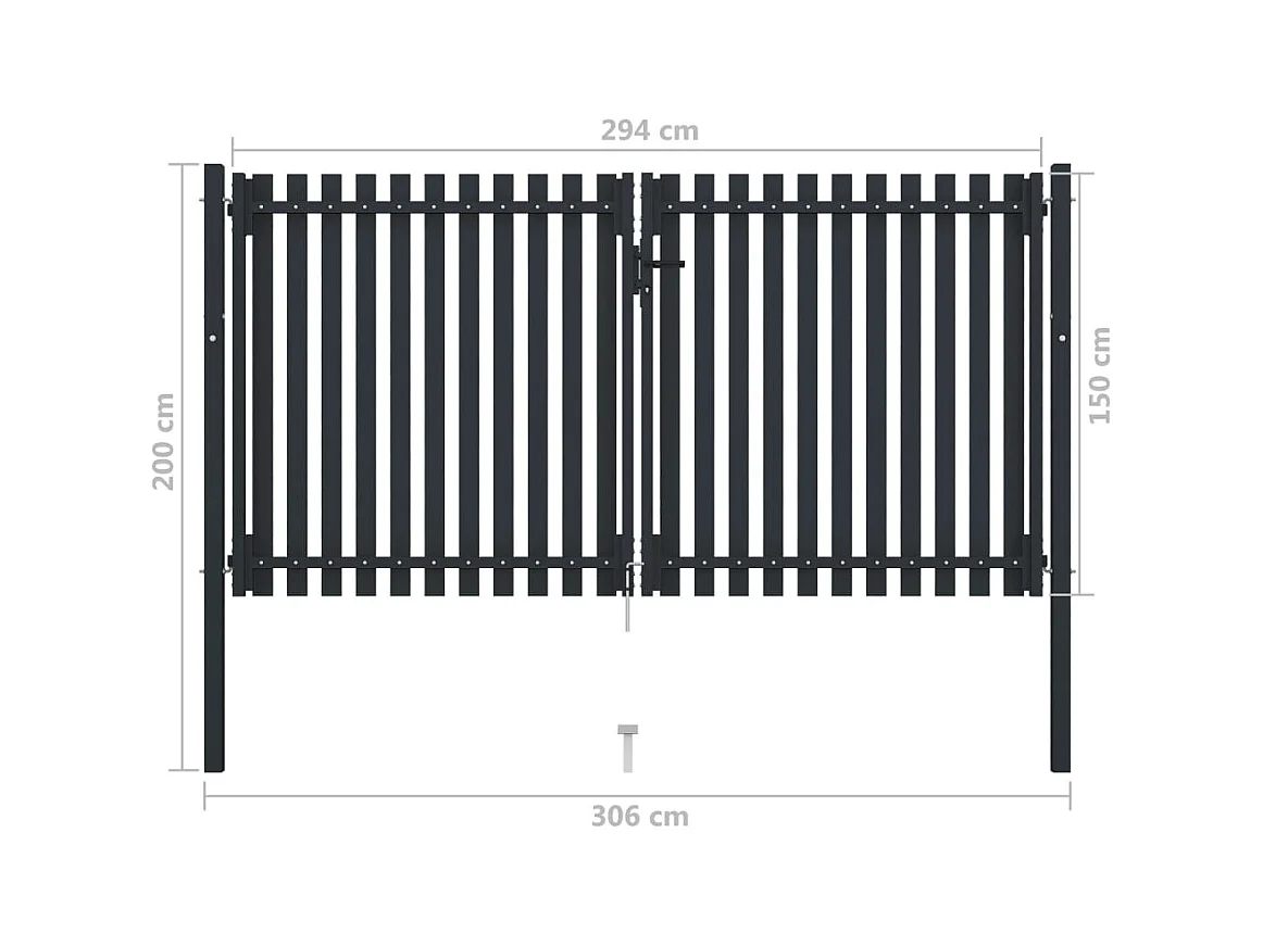 Portail de clôture à double porte Acier 306x200 cm Anthracite