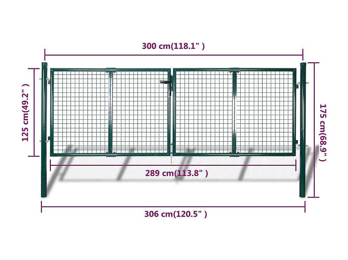 Stalen hekwerkpoort 306 x 125 cm Groen