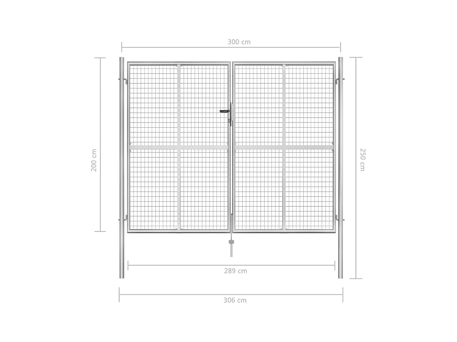 Gartentor aus verzinktem Stahl 306 x 200 cm Silber
