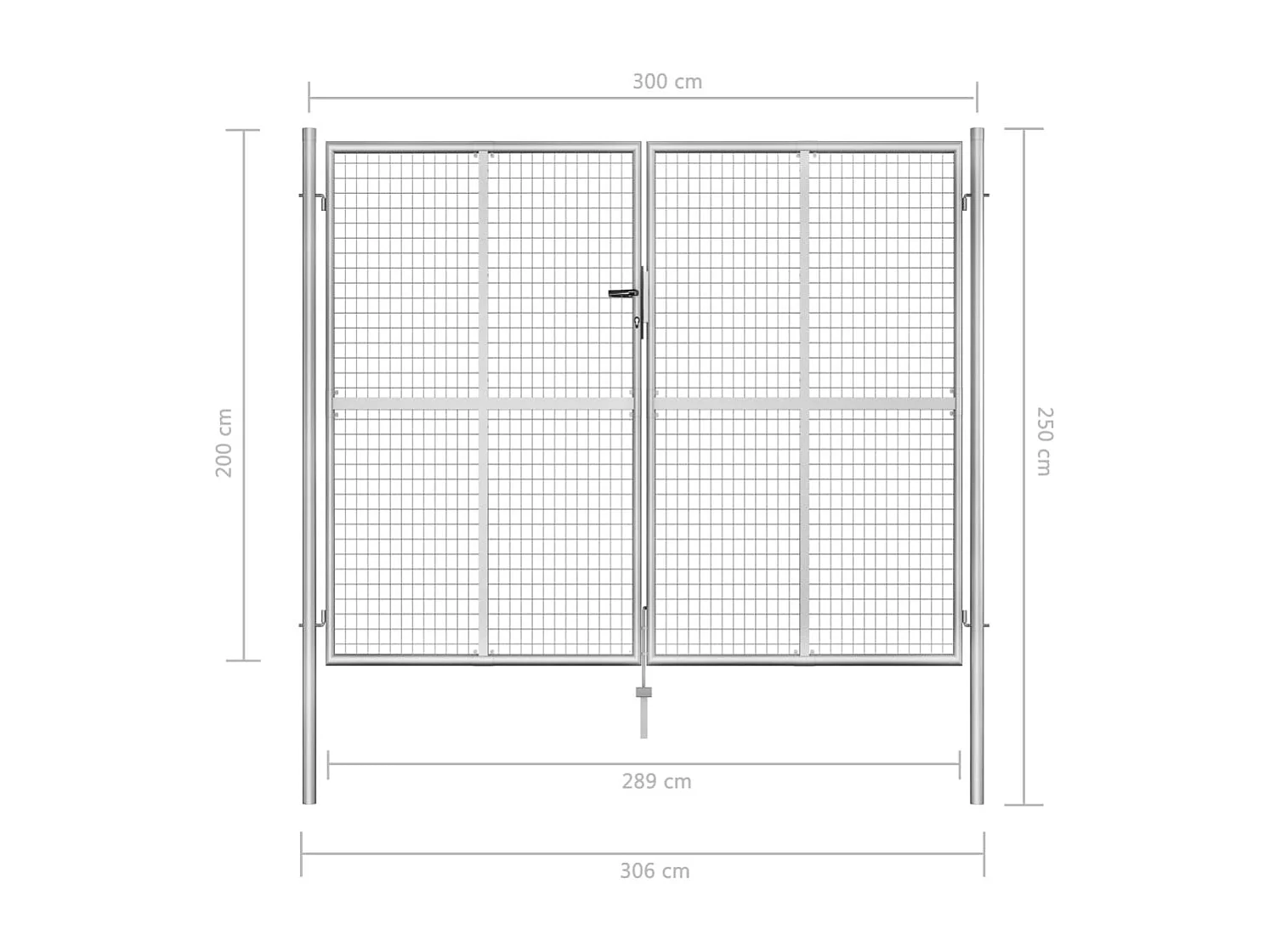 Puerta de jardín de acero galvanizado 306 x 200 cm color plata