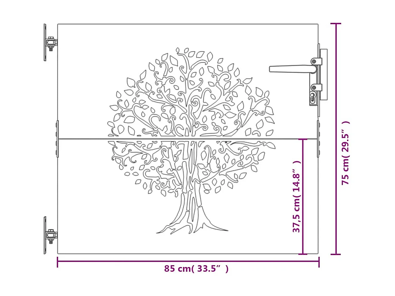 Cancello da giardino 85x75 cm in acciaio corten con disegno ad albero