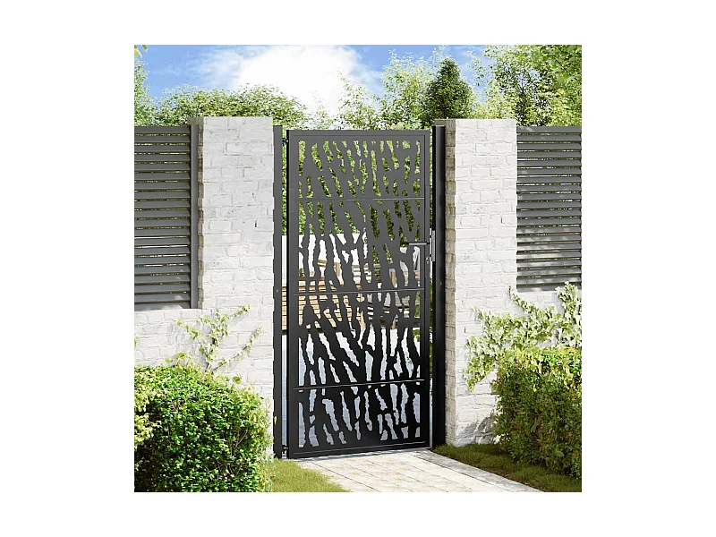 Puerta de jardín negra 105x180 cm diseño de líneas en acero