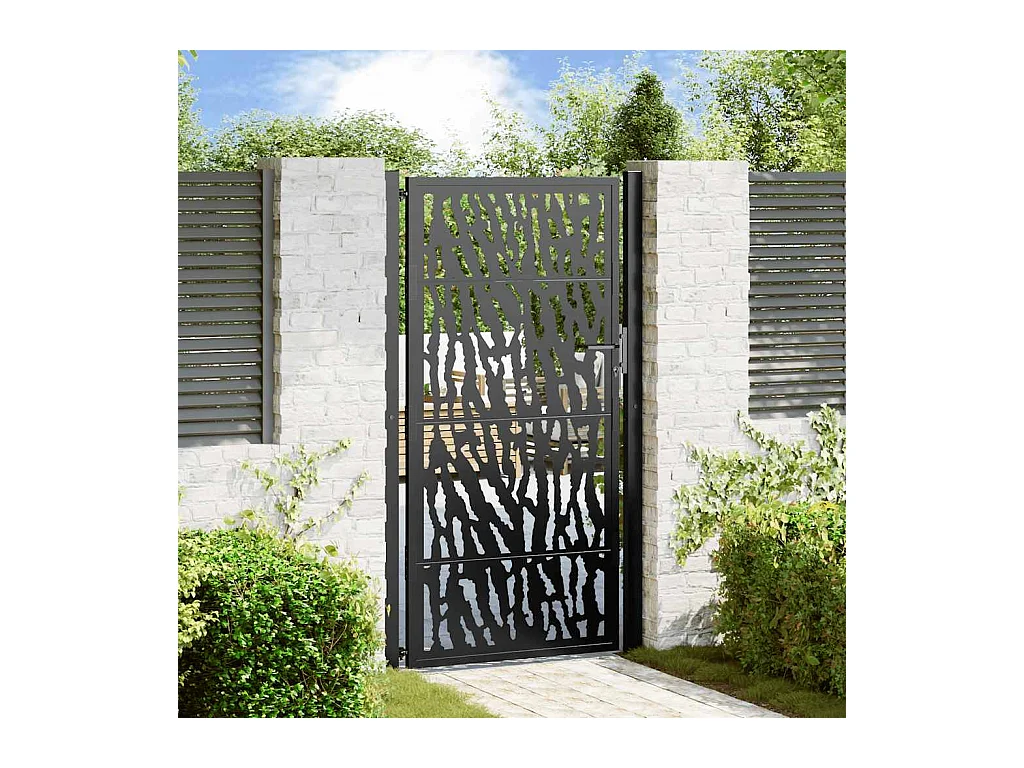 Puerta de jardín negra 105x180 cm diseño de líneas en acero