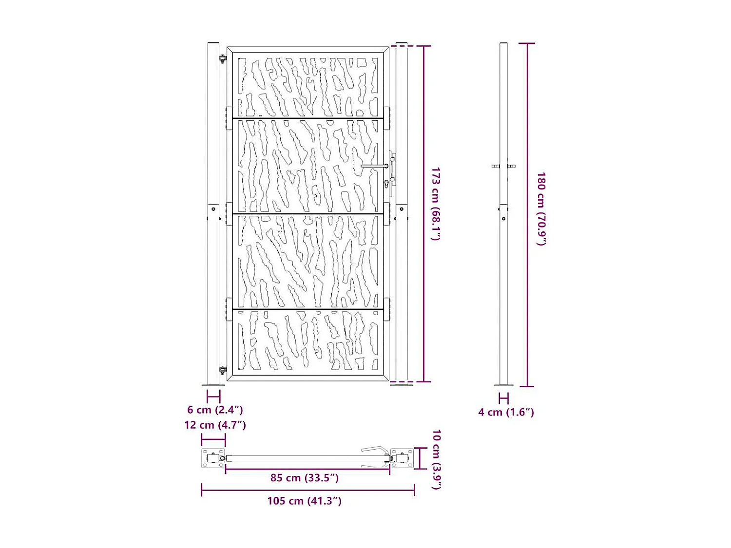 Cancello da giardino nero 105x180 cm in acciaio design linee