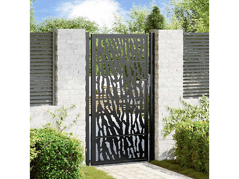 Puerta de jardín negra 105x180 cm diseño de líneas en acero