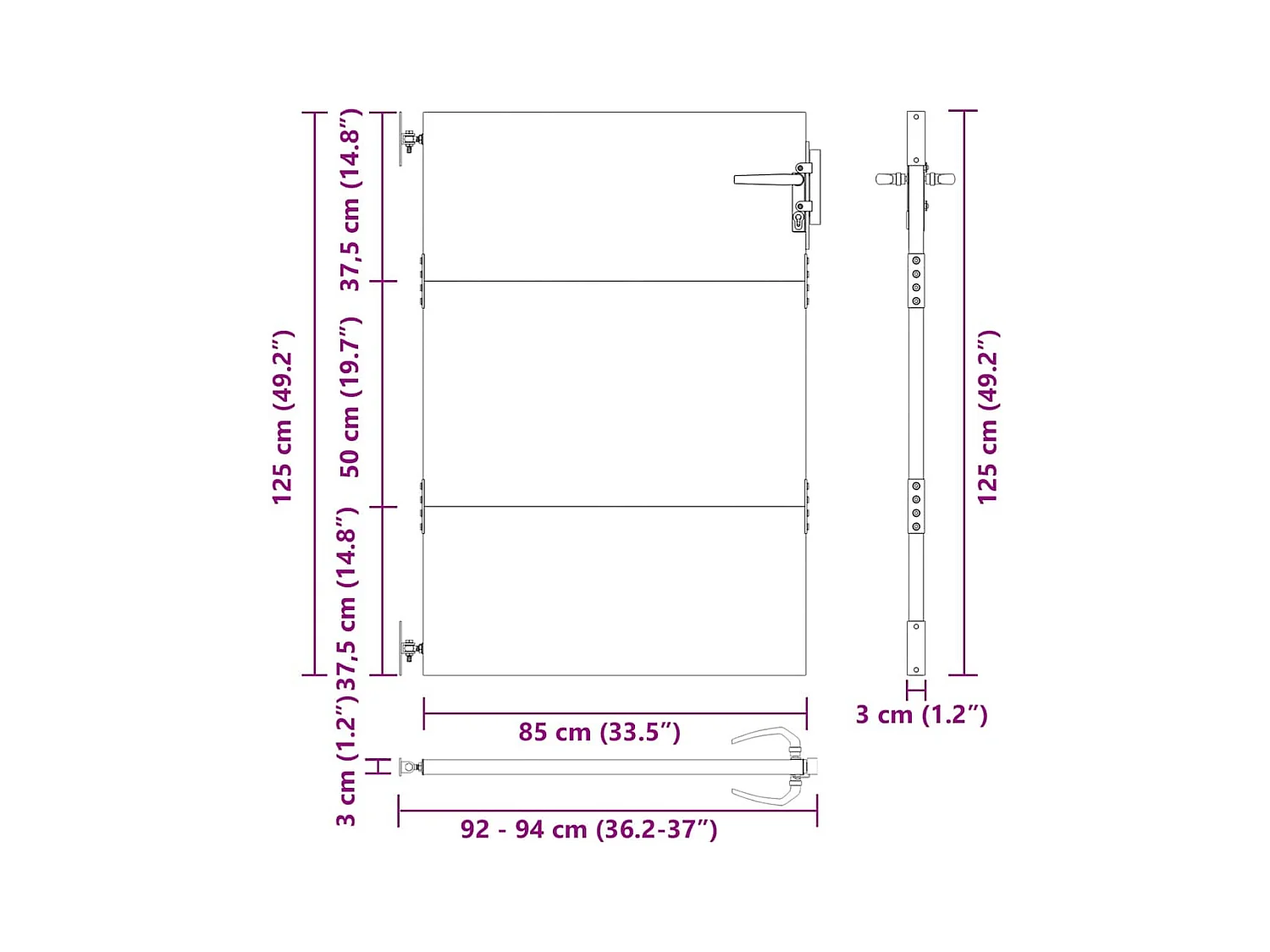 Porte de Jardin Noir 105 x 125 cm Acier peint par poudre