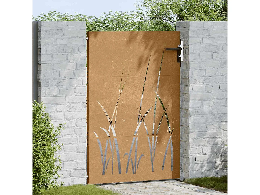 Cancello da giardino 85x125 cm in acciaio corten design erba
