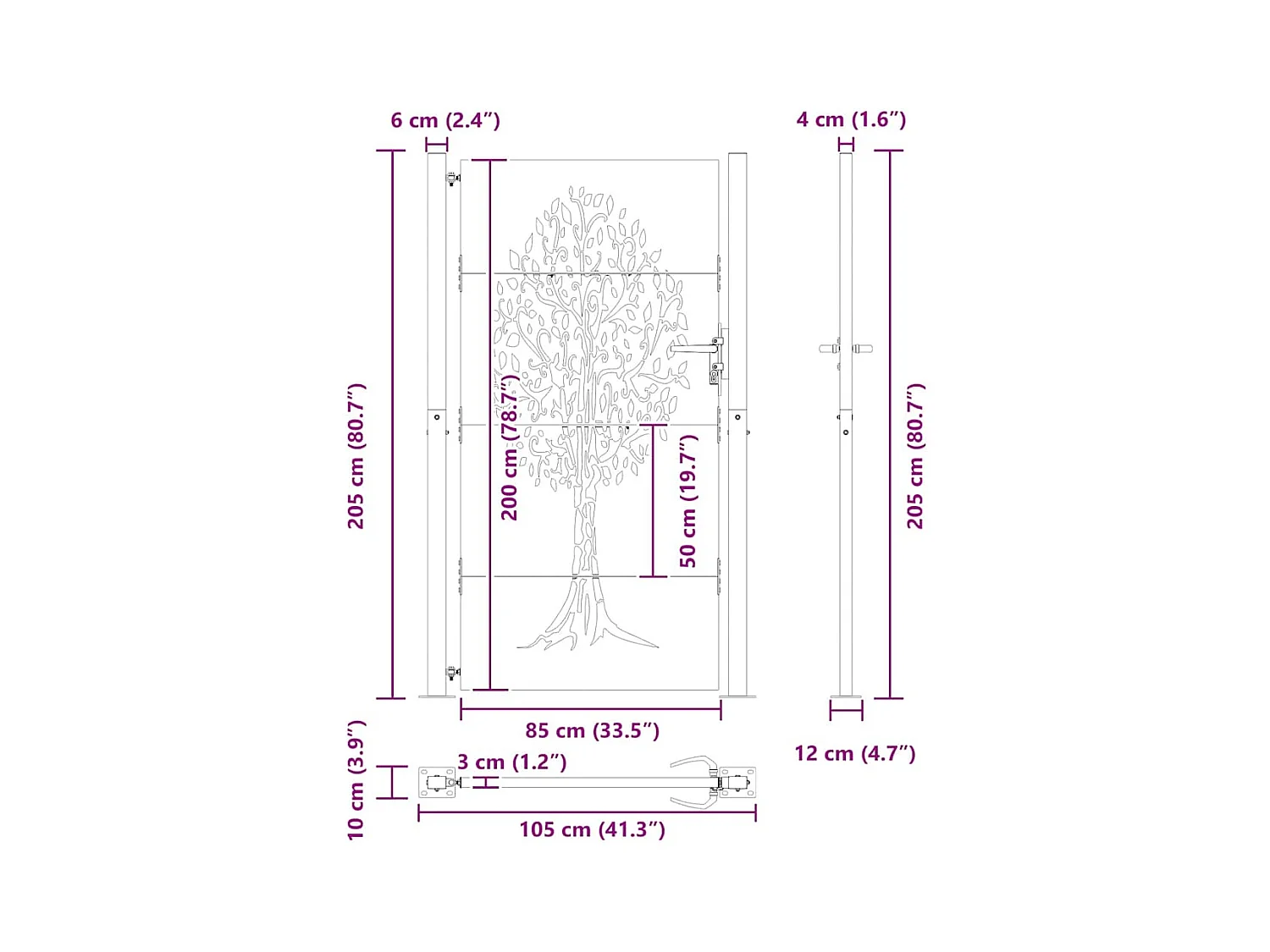 Porte de Jardin Noir 105 x 200 cm Acier peint par poudre
