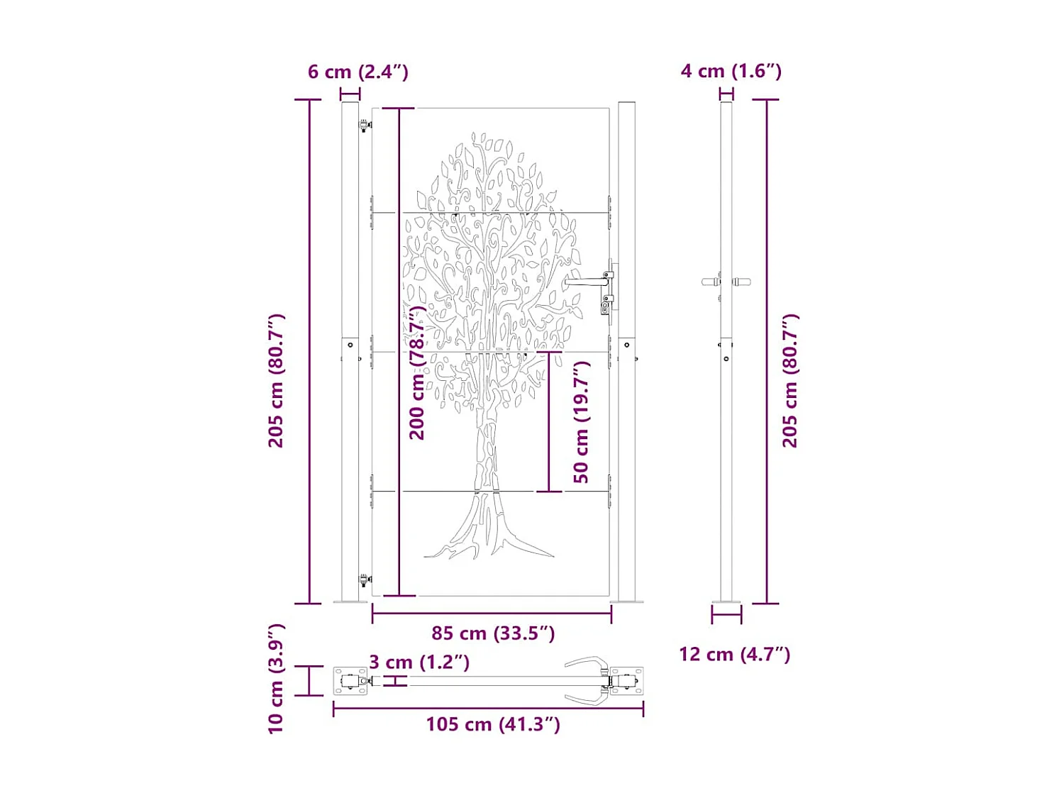 Porte de Jardin Noir 105 x 200 cm Acier peint par poudre