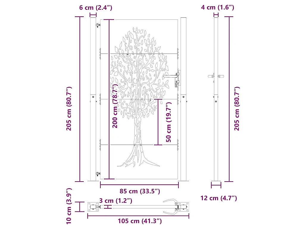 Porte de Jardin Noir 105 x 200 cm Acier peint par poudre