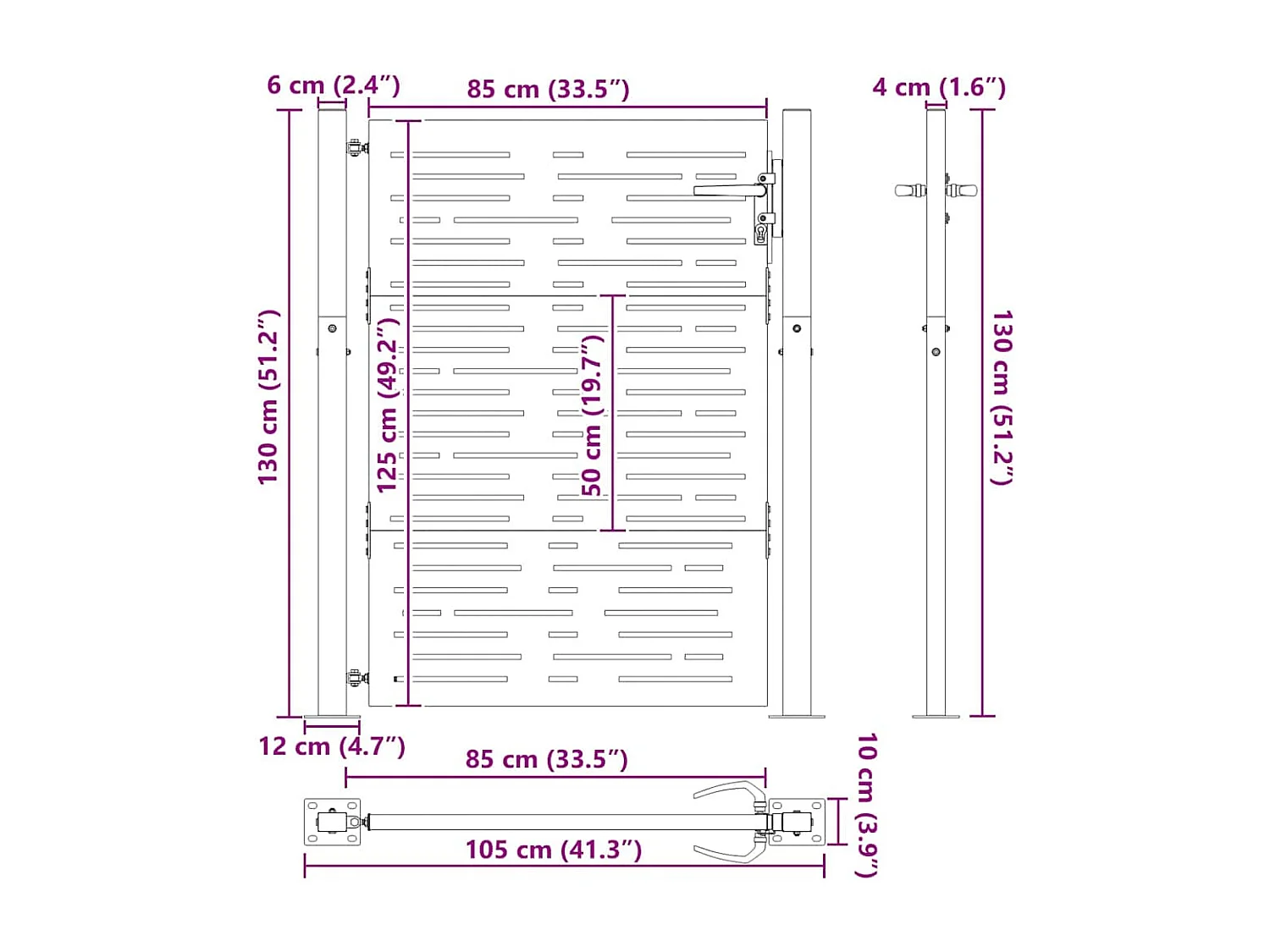 Porte de Jardin, Portail de Jardin 105x75 cm Design Carré en Acier Corten