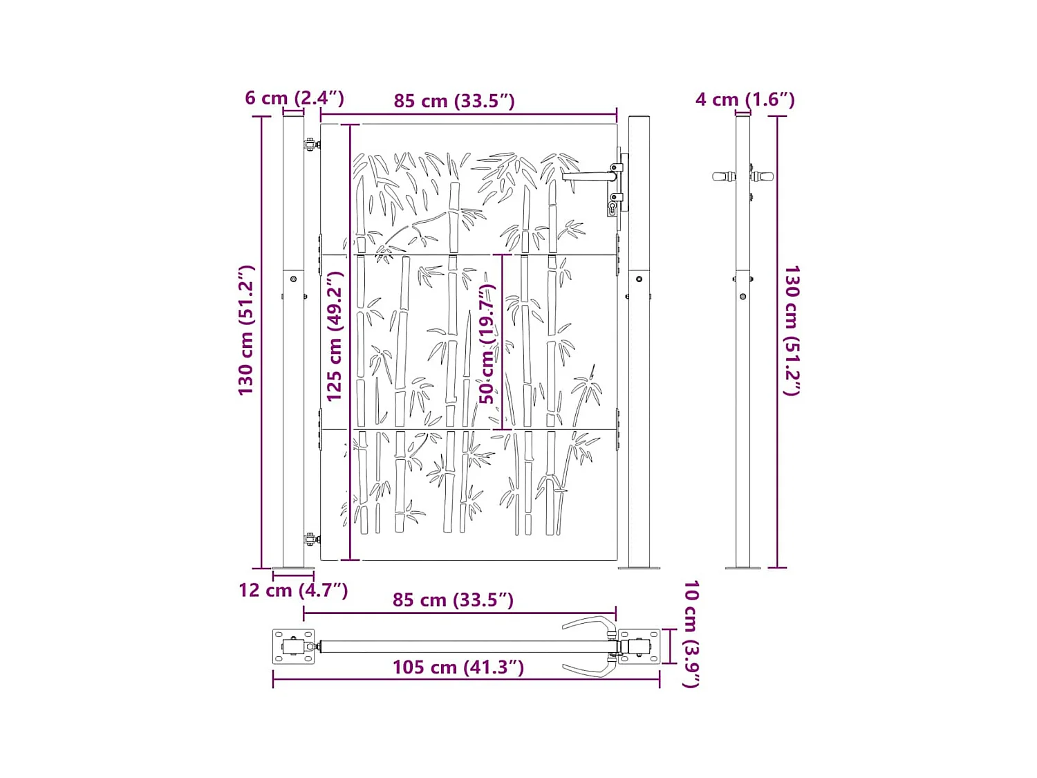Porte de Jardin, Portail de Jardin 105x75 cm Design en Acier Corten et Bambou