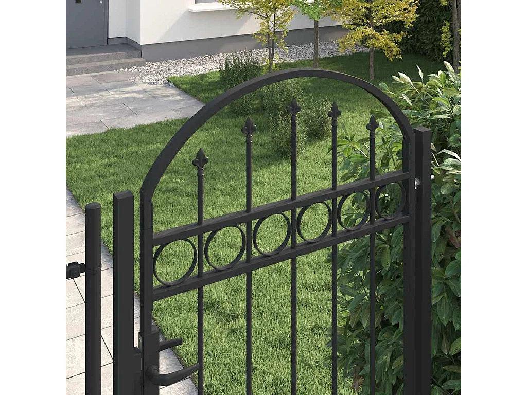 Cancello da giardino con parte superiore arcuata Acciaio 100x250 cm Nero