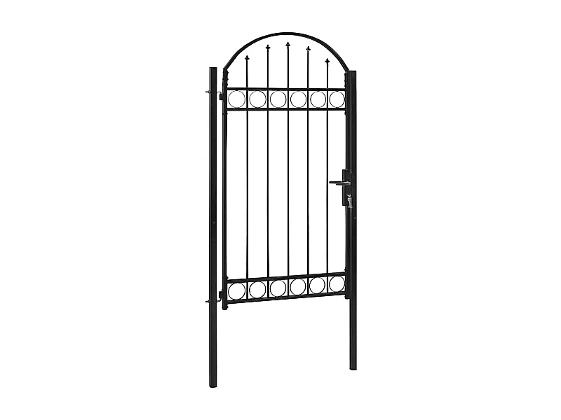Cancello da giardino con parte superiore arcuata Acciaio 100x250 cm Nero