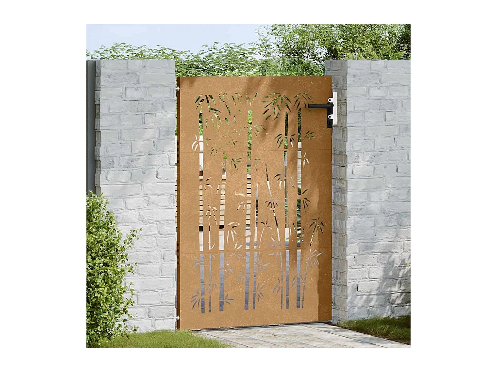 Portail de jardin 85x150 cm acier corten design de bambou