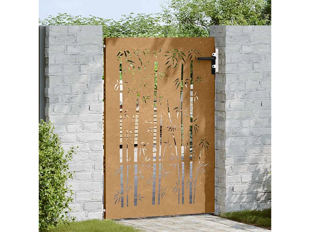 Cancello da giardino 85x150 cm acciaio corten design bambù