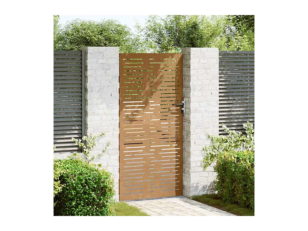 Puerta de jardín 85x175 cm acero corten diseño cuadrado