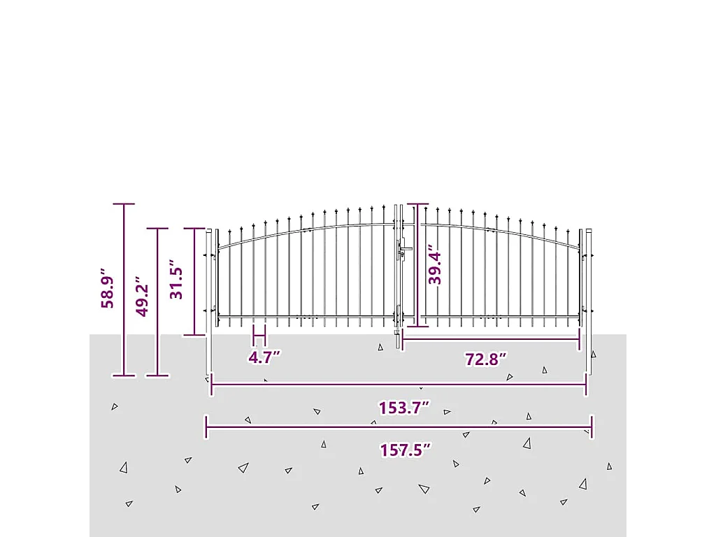 Tuinpoort met slot grijs 100 x 400 cm staal