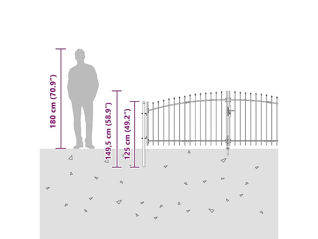 Tuinpoort met slot grijs 100 x 400 cm staal