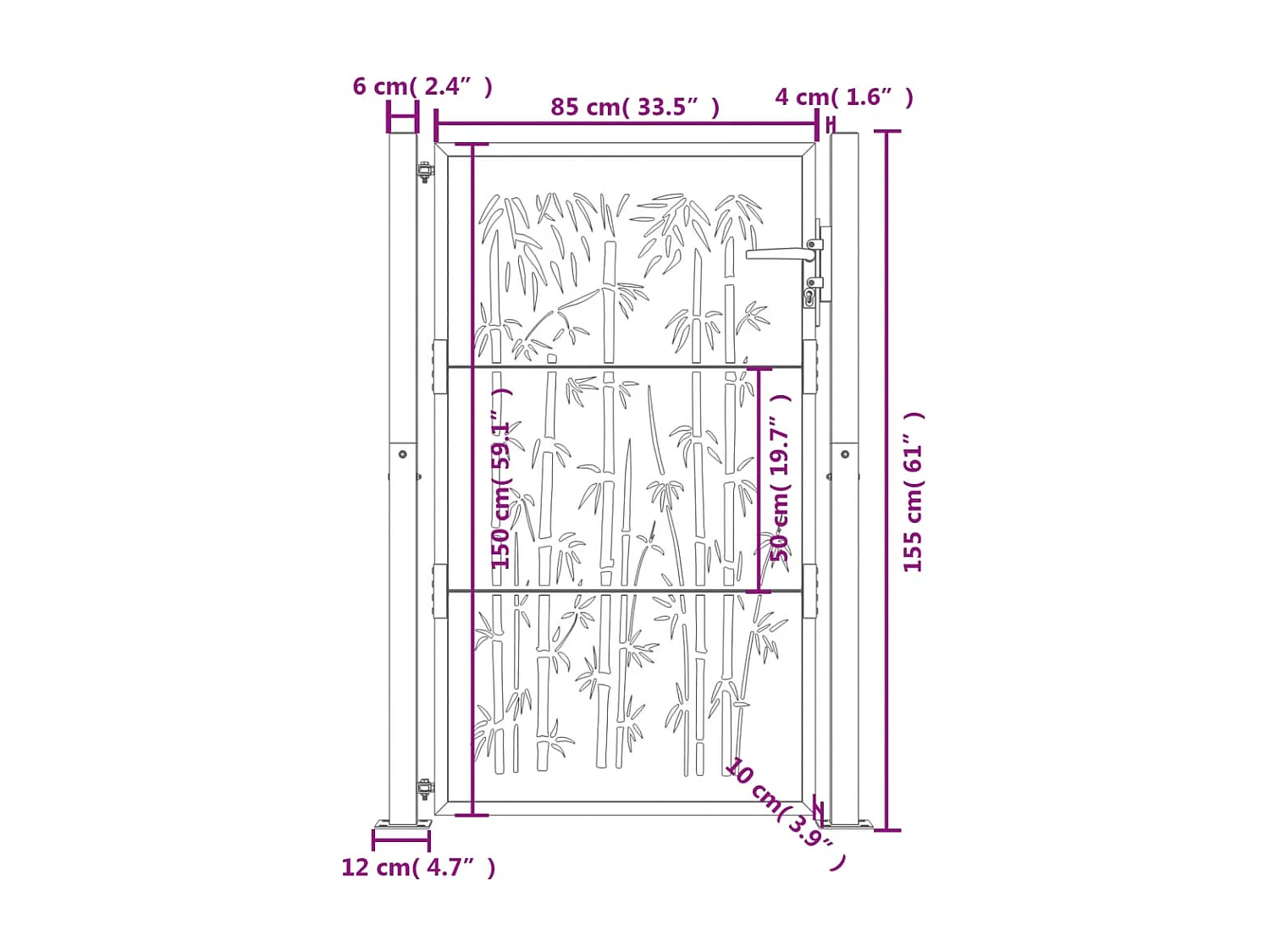 Cancello da giardino antracite 105x155 cm design acciaio bambù