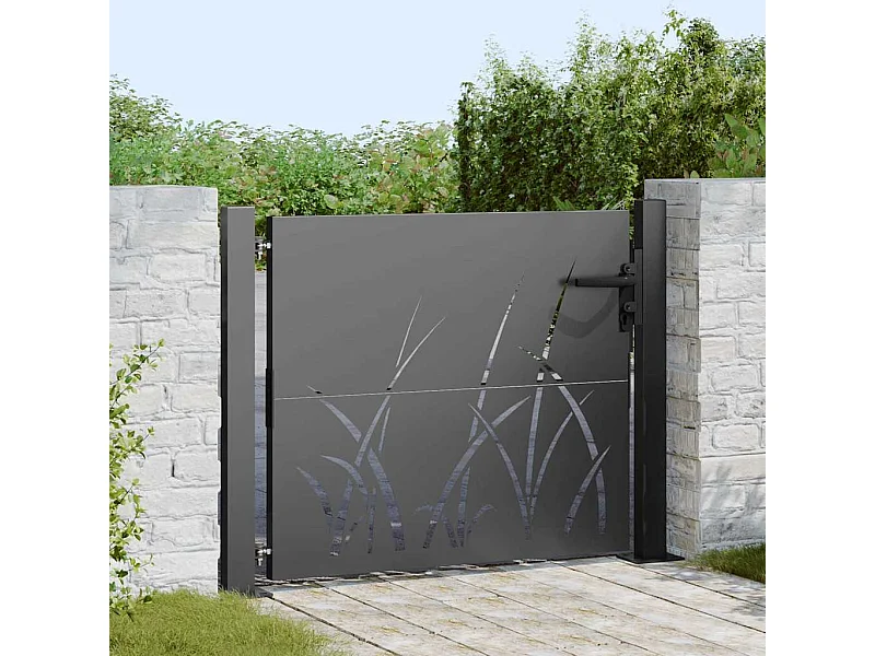 Puerta de jardín negra de 105 x 100 cm de acero con recubrimiento en polvo