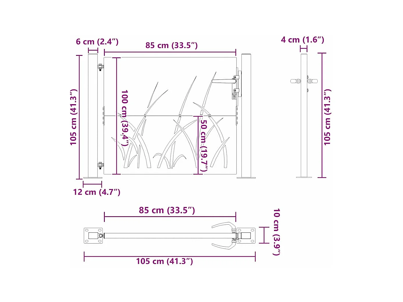 Cancello da giardino nero 105 x 100 cm in acciaio verniciato a polvere