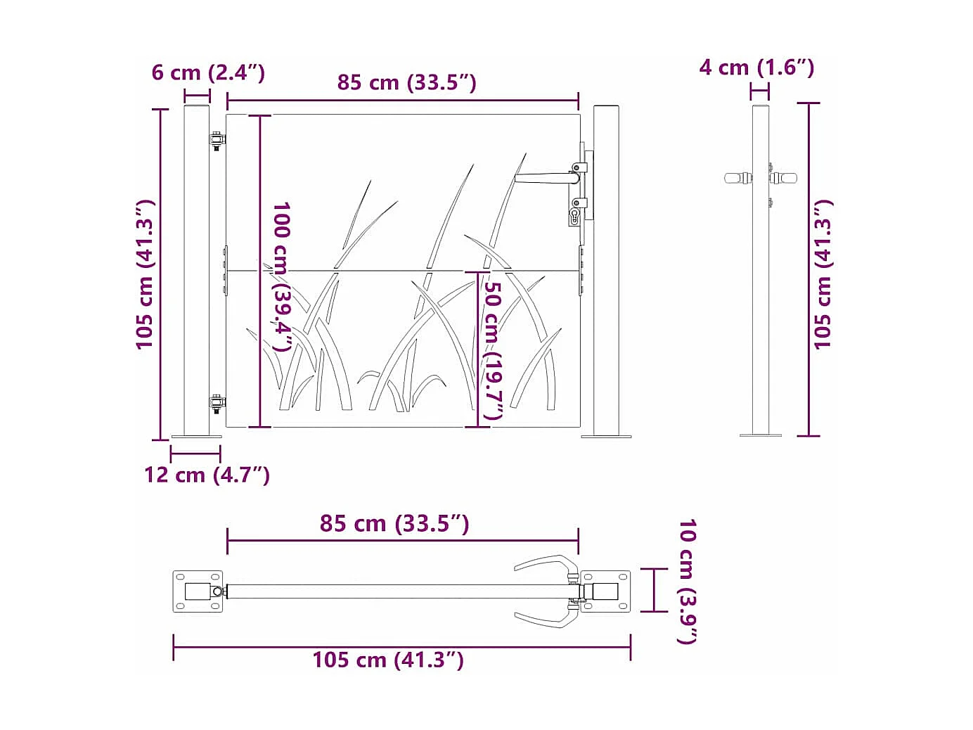Cancello da giardino nero 105 x 100 cm in acciaio verniciato a polvere