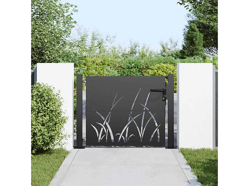 Puerta de jardín negra de 105 x 100 cm de acero con recubrimiento en polvo