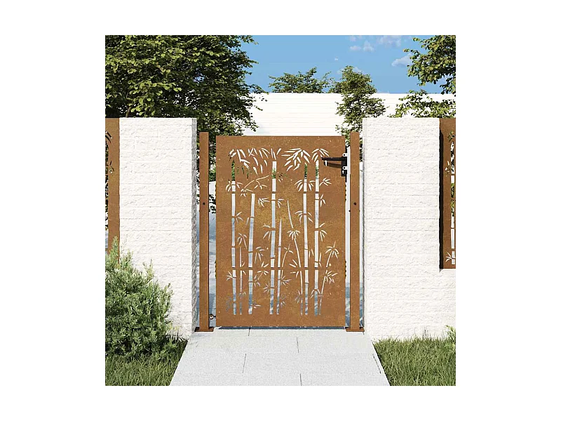Puerta de jardín 105x130 cm acero corten diseño bambú