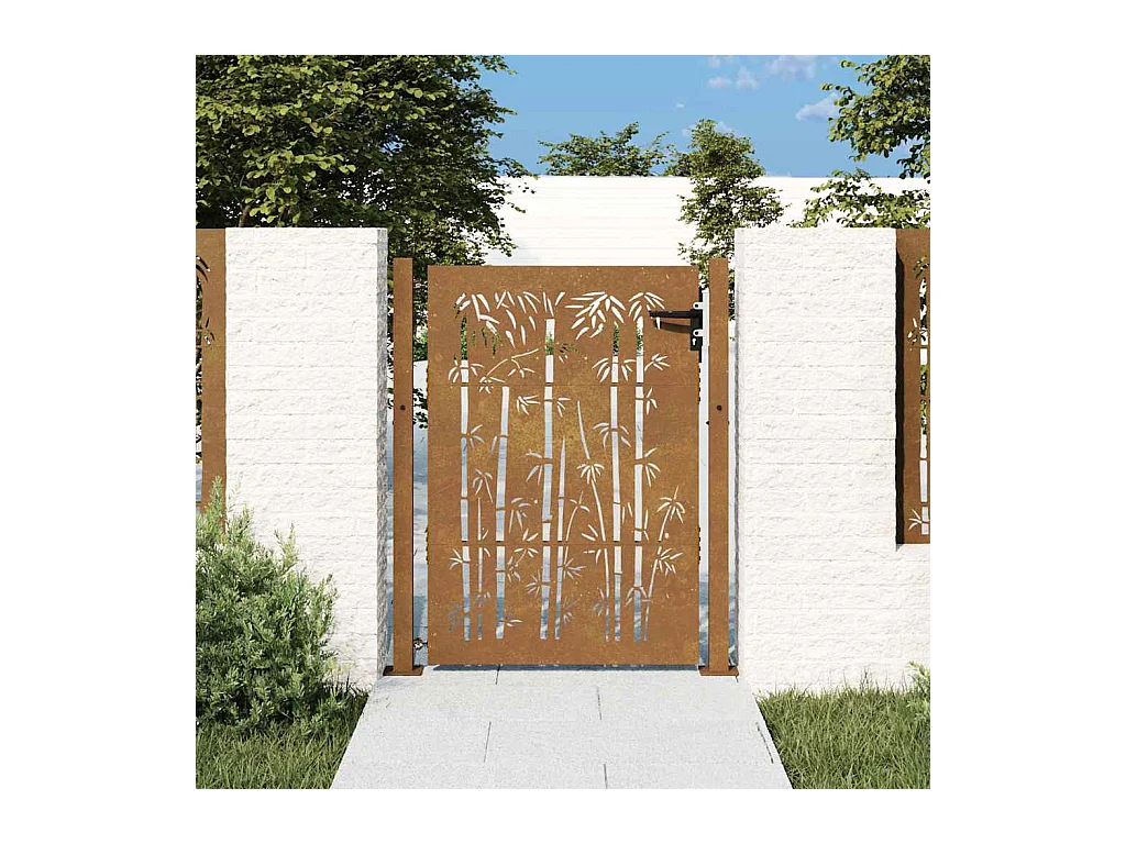 Puerta de jardín 105x130 cm acero corten diseño bambú