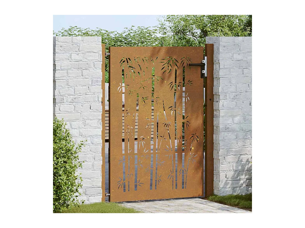 Puerta de jardín 105x130 cm acero corten diseño bambú