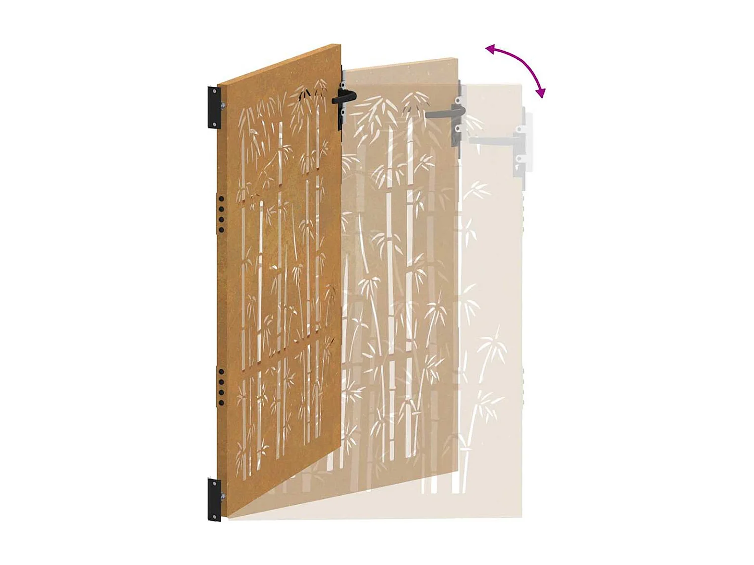 Puerta de jardín 105x130 cm acero corten diseño bambú