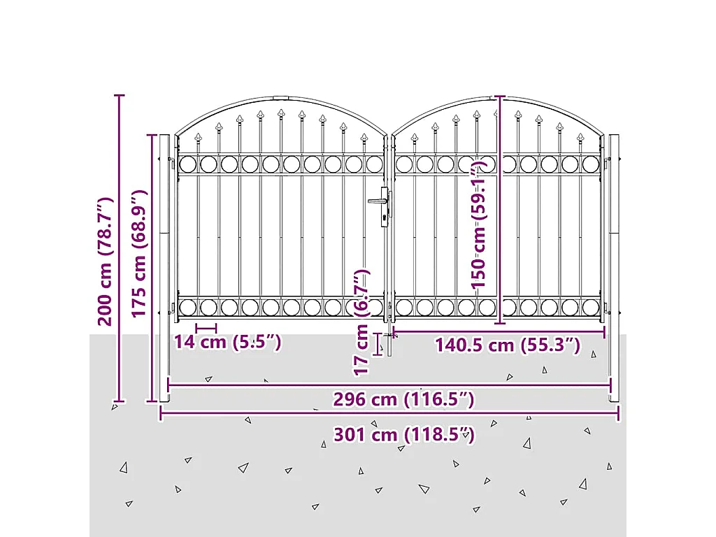 Puerta de valla Otros Gris 300 x 150 cm Acero