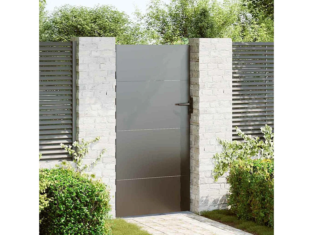 Puerta de jardín negra de 105 x 175 cm de acero con recubrimiento en polvo
