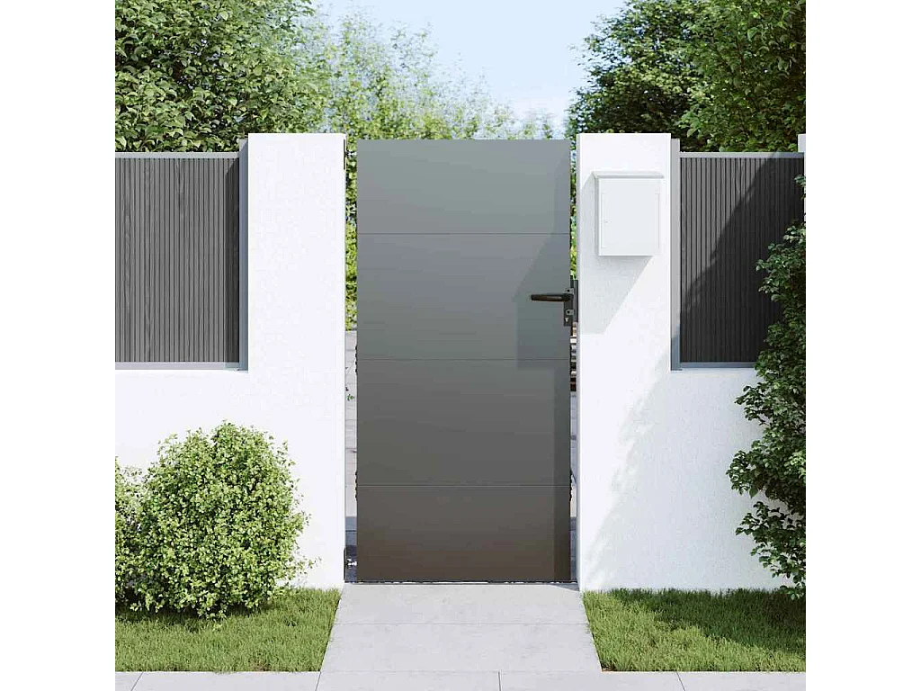 Puerta de jardín negra de 105 x 175 cm de acero con recubrimiento en polvo