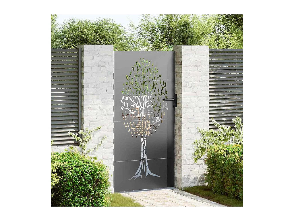 Porte de Jardin, Portail de Jardin 85x75 cm Design Arbre en Acier Corten