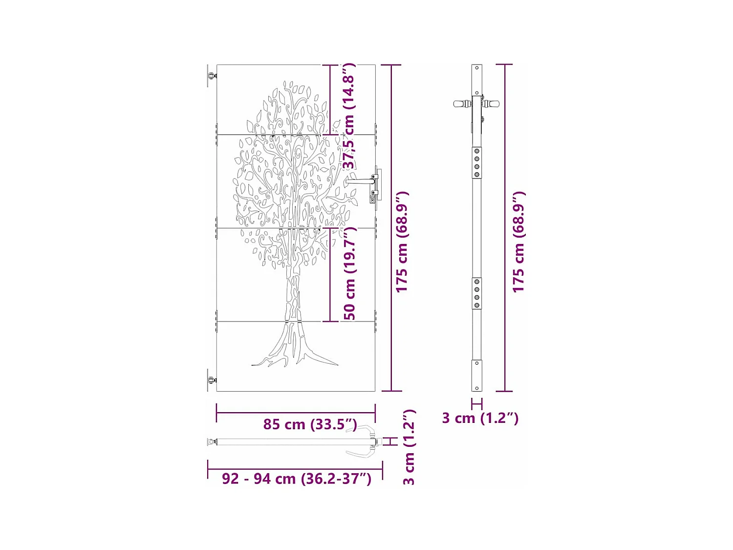 Tuinpoort, Tuinpoort 85x75 cm Boommotief in Cortenstaal