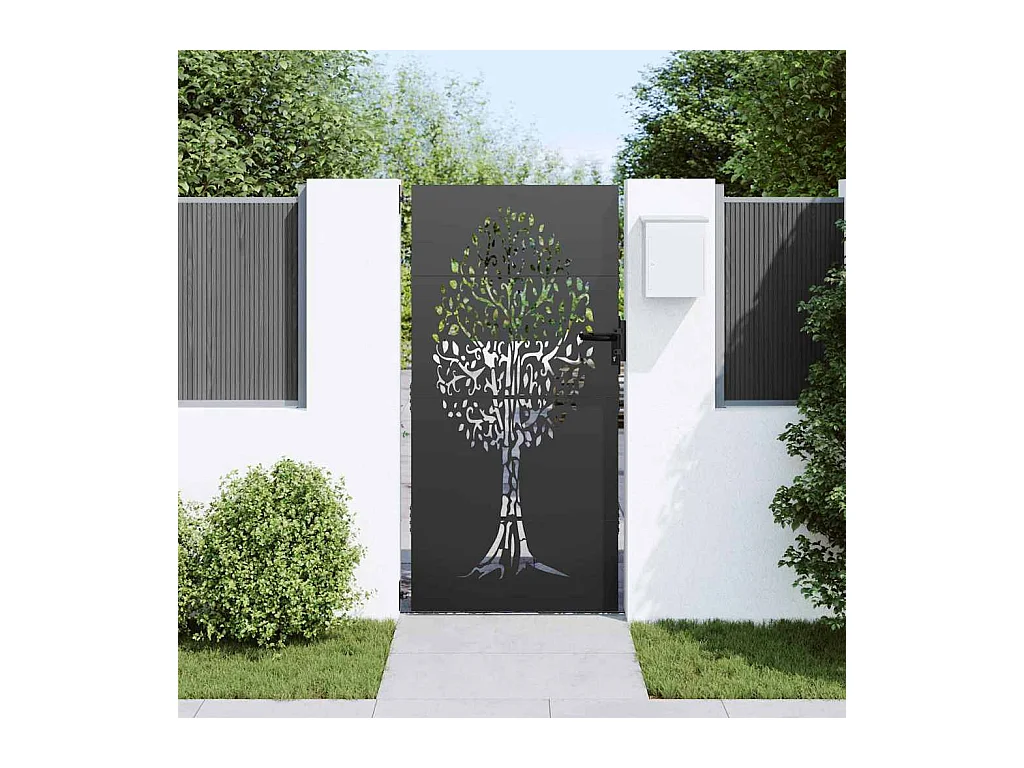 Tuinpoort, Tuinpoort 85x75 cm Boommotief in Cortenstaal