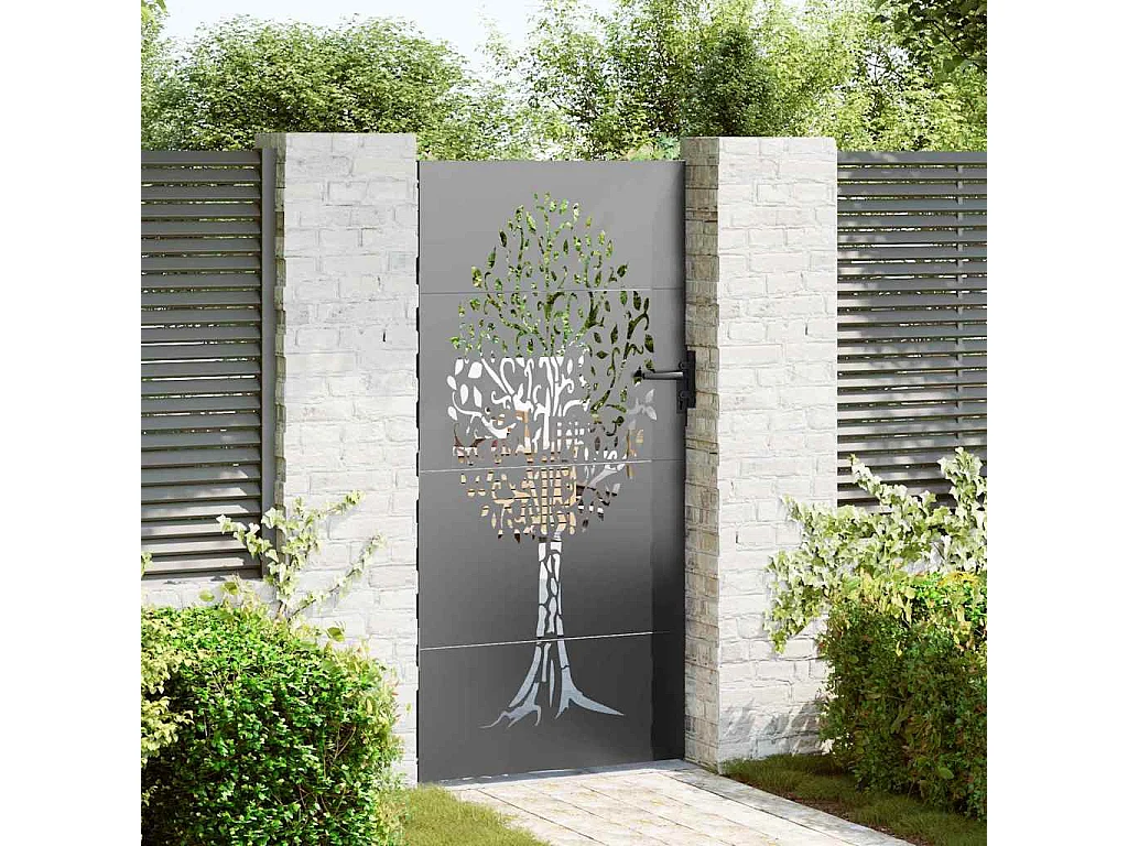 Puerta de jardín, Puerta de jardín 85x75 cm Diseño de árbol en acero Corten