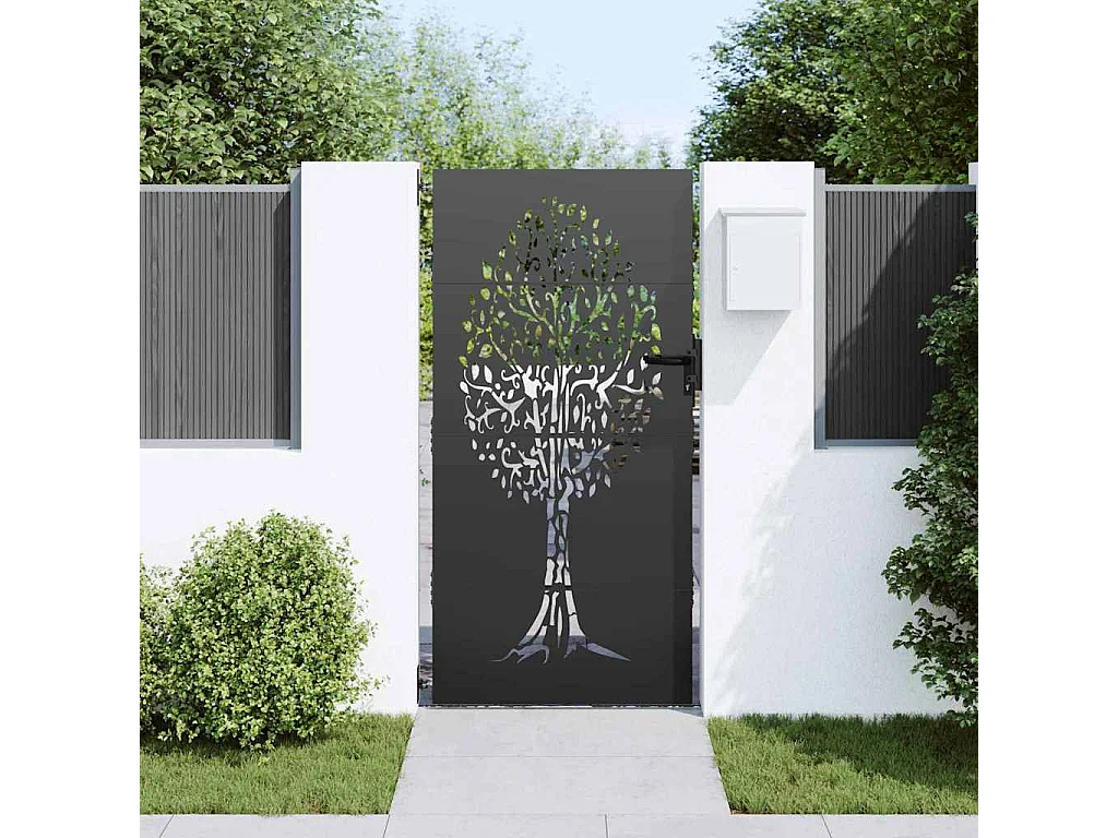 Puerta de jardín, Puerta de jardín 85x75 cm Diseño de árbol en acero Corten
