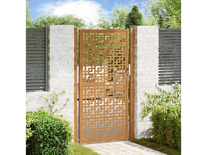 Puerta de jardín de acero resistente a la intemperie con diseño en forma de cruz